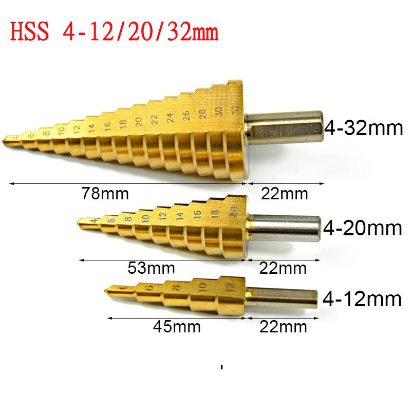 Pagoda Shape Hole Cutter Metric Spiral Flute 4-12/20/32mm HSS Steel Cone Drill Bit