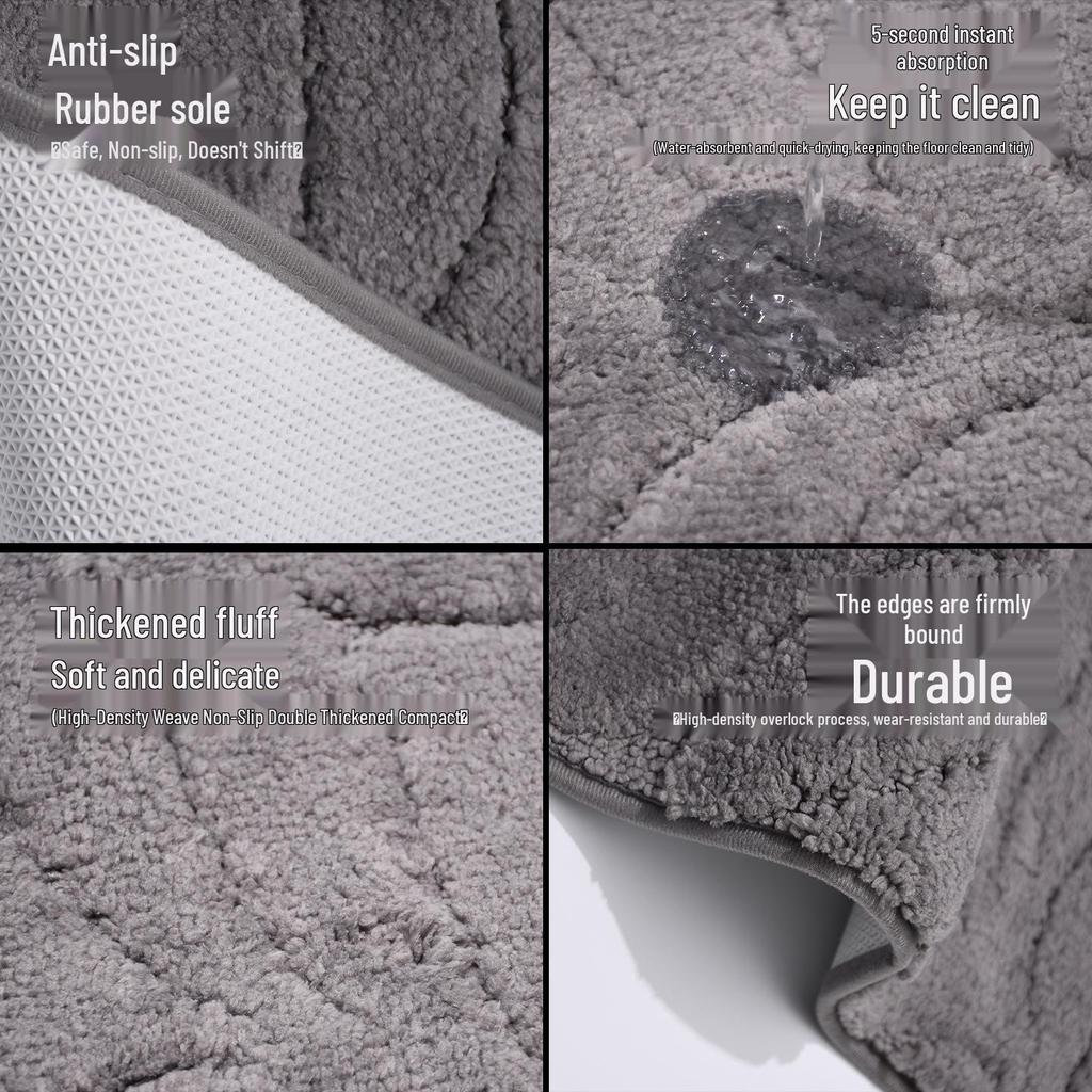 Cross-Border Leaf Flocked Bathroom Mat: High-Low Pile, Absorbent, Non-Slip, Quick-Drying Toilet Entrance Foot Pad.