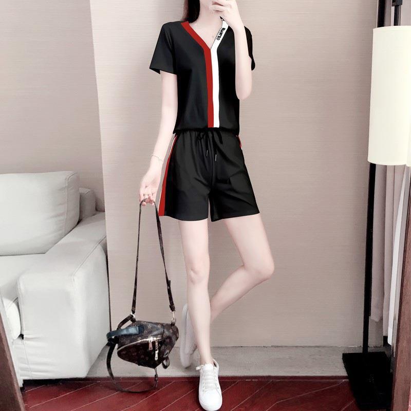 Shorts Casual Suit for Women Summer Fashion Korean Style Loose Slim Collar Fashionable Sports Two-piece Set