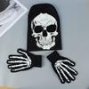 Black and White Skull Gloves and Hats for Men and Women Halloween Party Dress Up Suitable for Outdoor Windproof and Warm Keeping