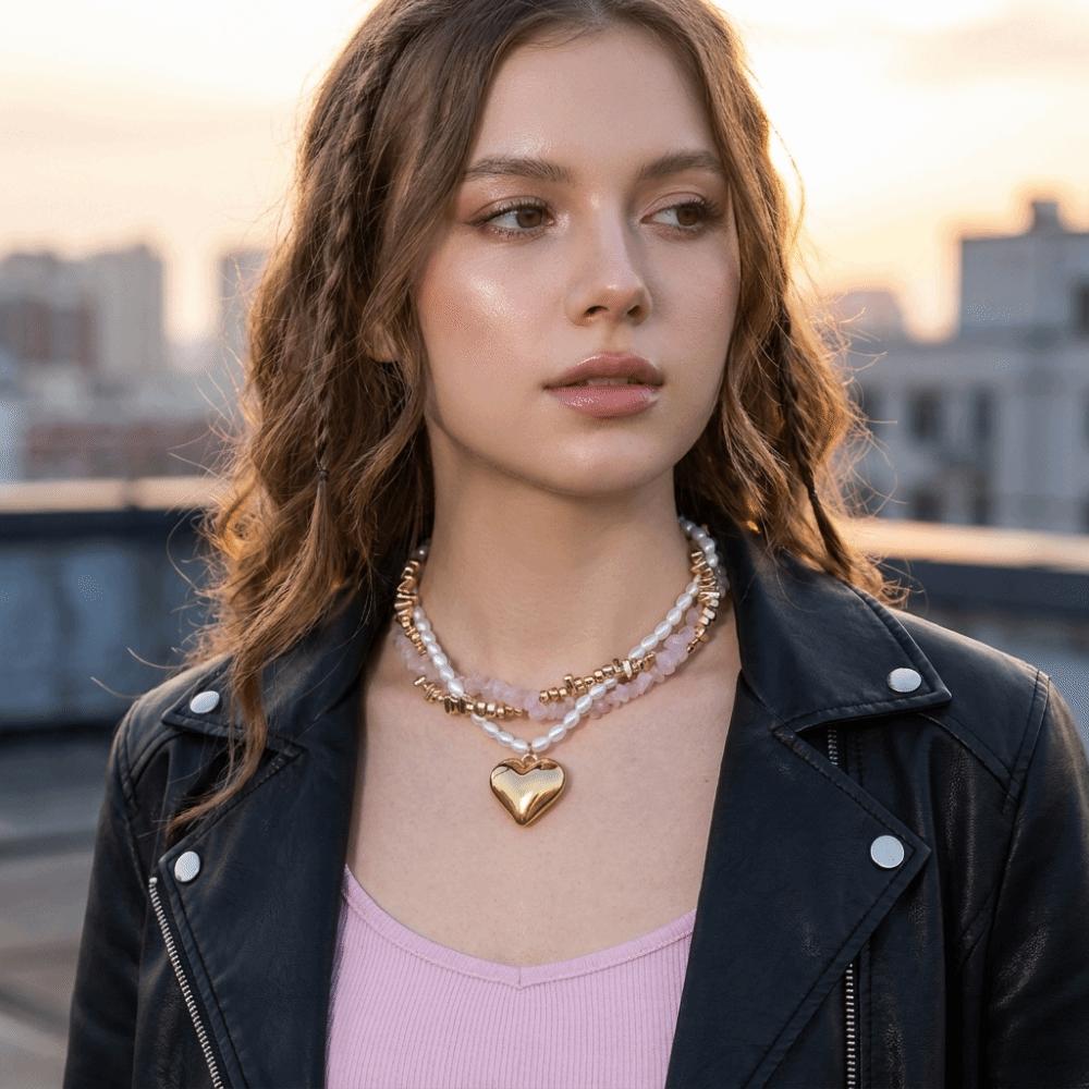 Pink Gold Gold Plated Pendant Necklace Three-Layer Clavicle Chain Birthday Party