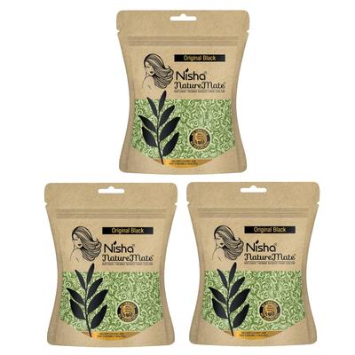 Nisha Nature Mate Henna Haarfarbe für Männer Frauen 45g Packung mit 3 Naturschwarz Langanhaltender Glanz