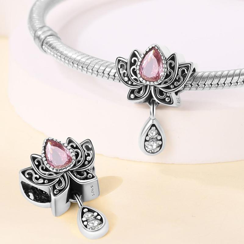 Original Classic Retro Lotus Guardian Angel Heart Shaped Zircon Pendants Charms Beads Fits Bracelets Necklace Diy Jewelry Gift