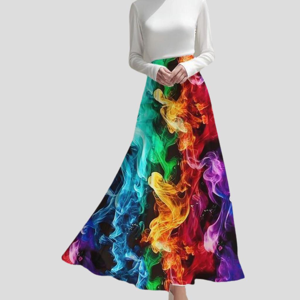 Spring Summer Women's Bohemian Printed Skirt High-Waist A-Line Long Floral Skirt