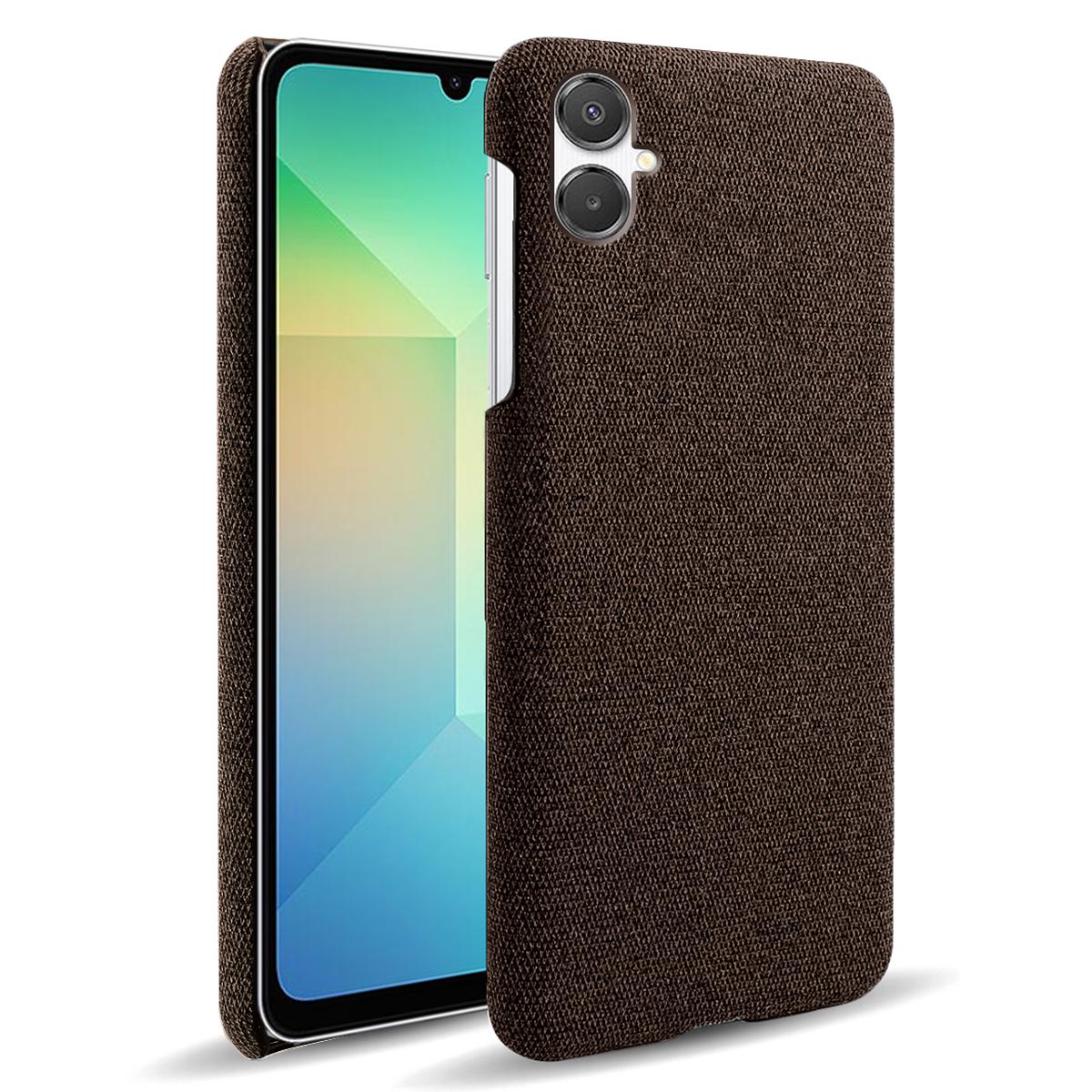 

For Samsung Galaxy A07 4G Phone Case Cloth Texture Anti-Scratch Protective PC Back Cover Brown