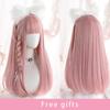 Synthetic Wig Pink Long Straight Wig With Bangs For Women Long Hair Heat Resistant Lolita Cosplay Party
