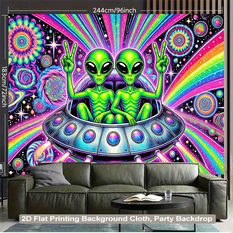 Alien UFO Tapestry with Nebula Planet Pattern Party Backdrop Wall Sci-Fi Theme Room Decor Game Room Decor 100X70CM