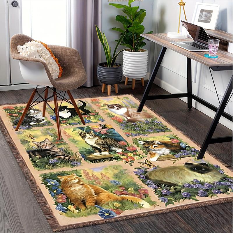 Charming Cat Garden Chair Mat Office Carpet for Home Decor, Suitable for Living Room, Bedroom, and Various Rooms