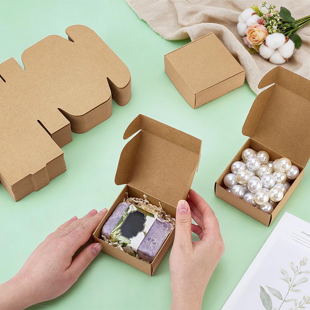 100pcs Kraft Paper Box Folding Box Square Tan 8.5x8.5x3.5cm