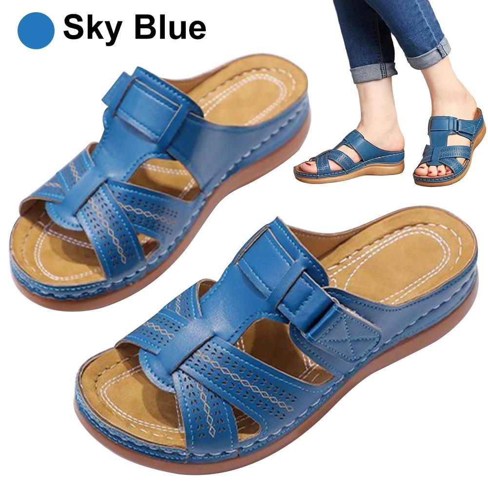 Women Orthopedic Sandals Open Toe Vintage Wedge Sandals Casual Flat Slippers Anti-Slip Thick Sole for Indoor Outdoor