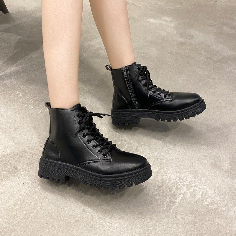 20 autumn new black handsome Martin boots women's muffin thick-soled short boots