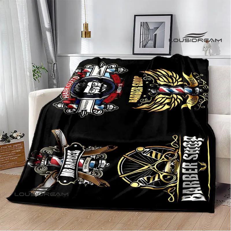 Barbershop retro print blanket children's warm flange blanket home travel blanket bed linings Picnic blanket birthday gift