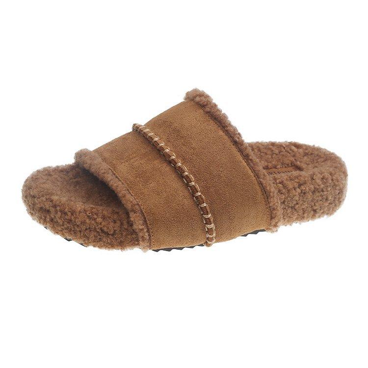[Youshilai] 2025 Autumn and Winter New Flat-bottomed Non-slip Fluffy Slippers for Women To Wear Warm and Fashionable Versatile Slippers