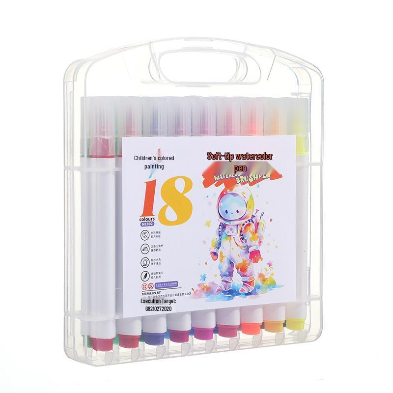 Washable Children's Triangle Grip Watercolor Pens Set - Large Capacity Soft Tip Brushes for Painting