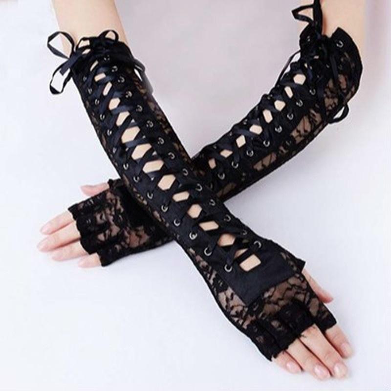 1 par Halloween Retro Lange hansker for kvinner Blonde Korsett Arm Albue Fingerløs hanske Svart
