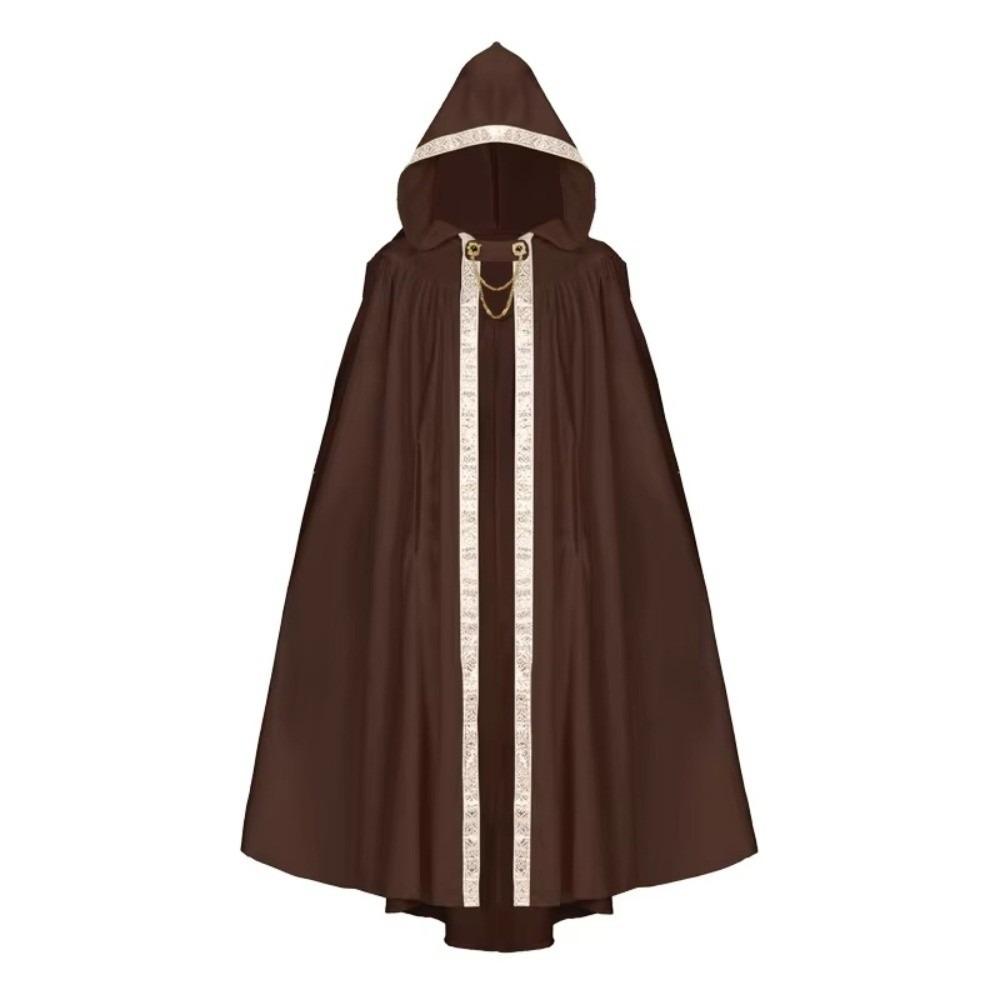 Mantello Medievale con Bordo a Nastro Pastorale Mantello con Cappuccio Fantasy Mantello da Guerriero Mantello di Halloween Adulto