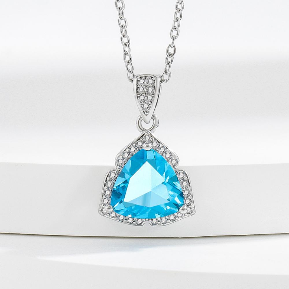 Sterling Silver Jewelry Set Shiny Blue Zircon Zircon Women Necklace Earrings Ring Birthday Party Jewelry Set Gift