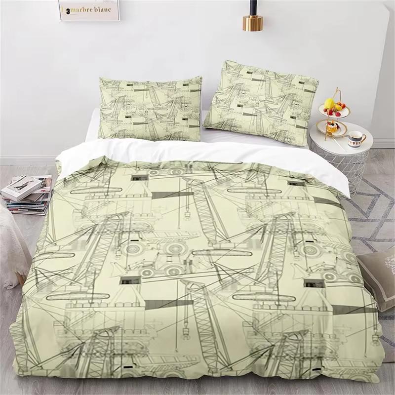 Cartoon Pattern Duvet Cover Set King Size Double Bed Full Size Engineering Truck Set Kids Boys Girls Excavator Bedding 3 Pcs