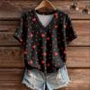 Phoenix Velvet Women's Plus Size V-Neck Knitwear - Cartoon Print Short Sleeve for Spring/Autumn.