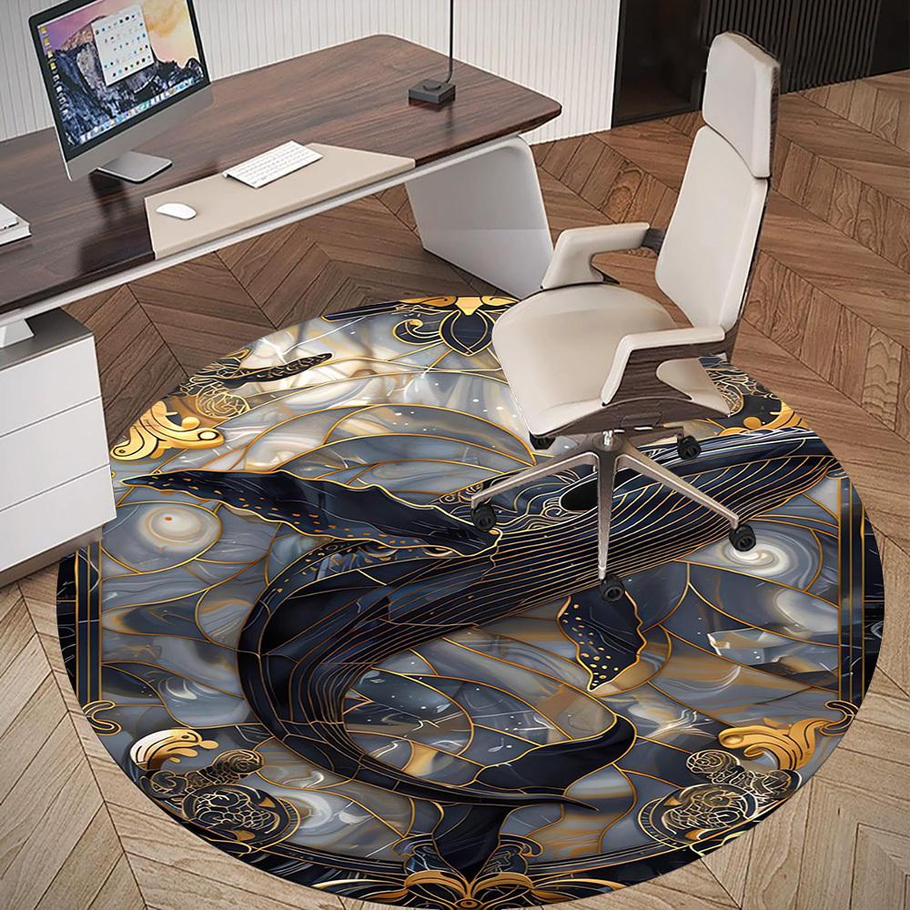 1PC Whale, Art Nouveau, Marine Life Round Chair mat Area Rug - Non-Slip, Floor Mat for Office, Bedroom, home decor Christmas Gift c0528133