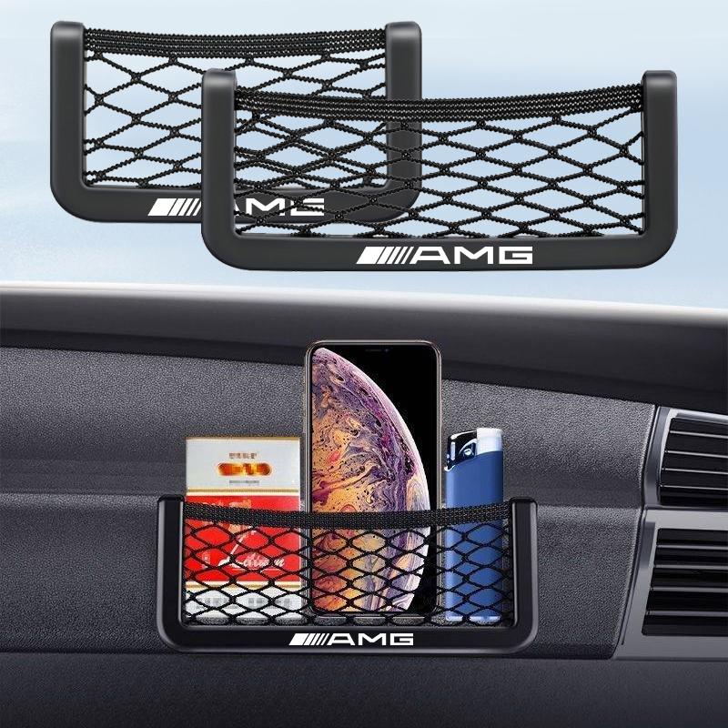 Car Net Bag Phone Holder Storage Net Box Pocket Organizer Auto Accessories For Mercedes-Benz AMG C500 C200 C300 A B C E GLA CLA GLK GL ML GLE