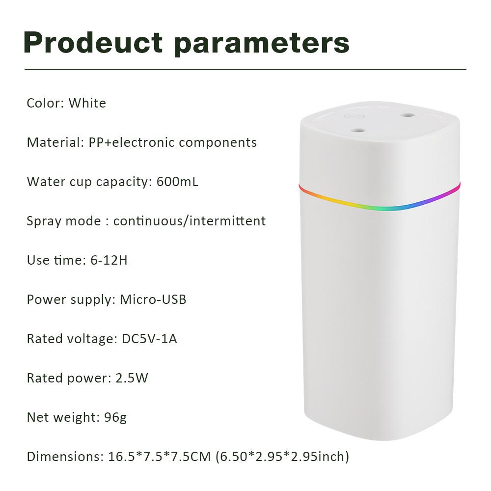 600ML Air Humidifier USB Charging Essential Oil Purifier Aroma Diffuser Aromatherapy Mist Maker Lights for Home Office Car