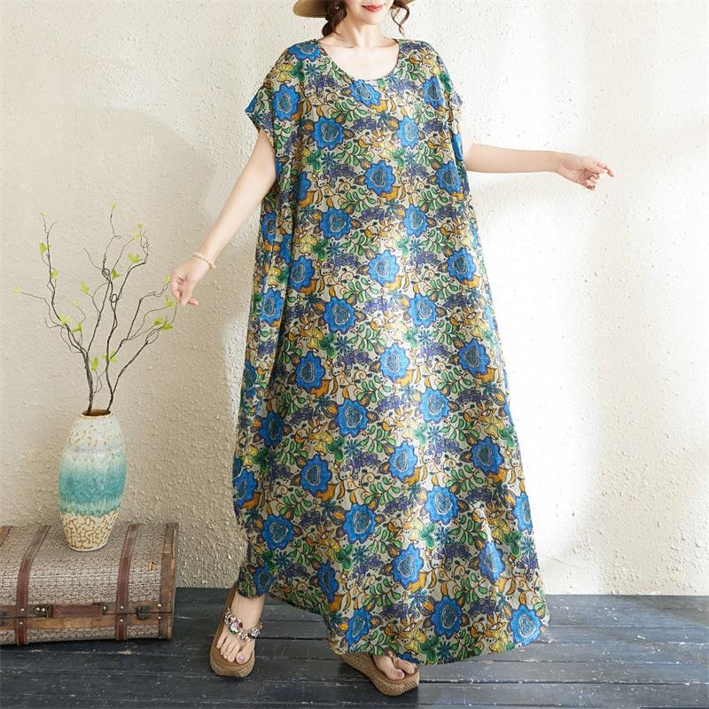 short sleeve oversized cotton vintage floral new in dresses for women casual loose maxi long summer dress