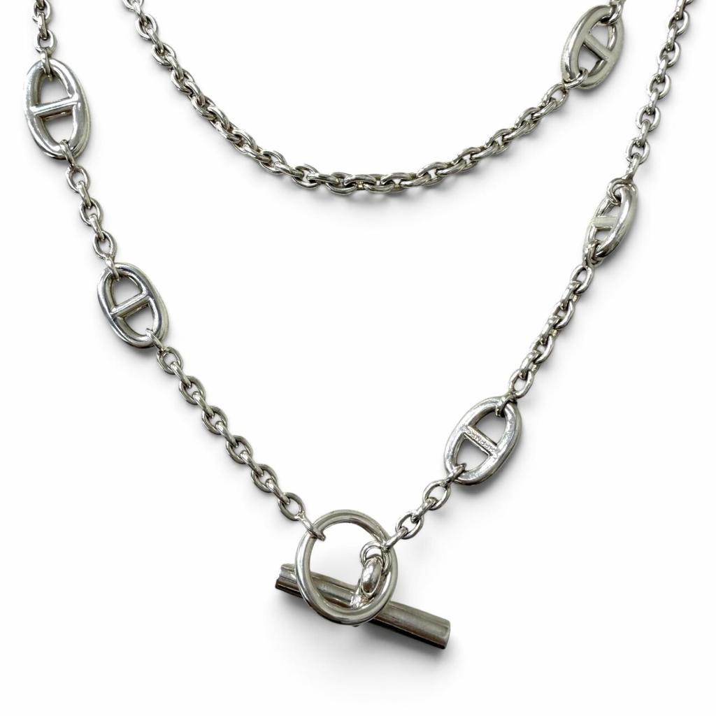 Great HERMES Necklace Chaine d'Ancre Farandole Long Silver AG925 mens Used