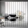 Black Stone Tower Zen Shower Curtain, Spa Decor Lotus Purple Orchid Flower and Bamboo, Cloth Fabric Bathroom Decor Accessory Set