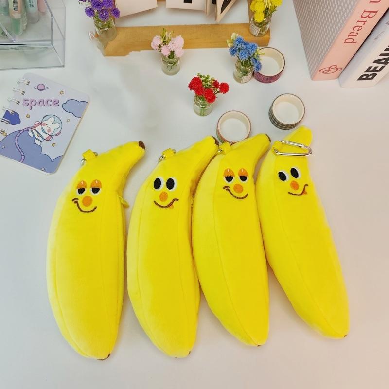 Cute Plush Banana Pencil Case Kawaii Cartoon Banana Shaped Pouch With Keychain For Stationery Storage And Bag Decoration