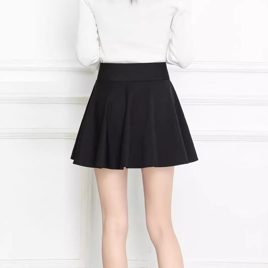Women's Autumn High-Waisted A-Line Puffed Skirt Elasticated Waist Pleated Black Umbrella Full-Skirted Casual All-match Versatile Skirt