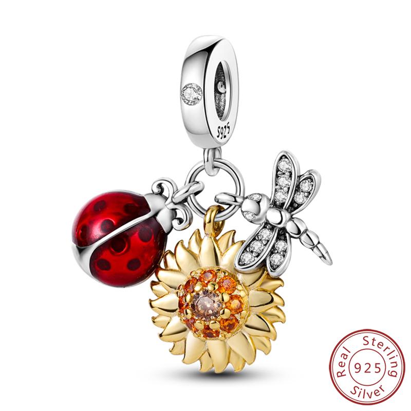 Elegant S925 Silver Butterfly & Dragonfly Multicolor Charms Beads Pendant 3mm DIY Fine Jewelry Making Accessories Gifts