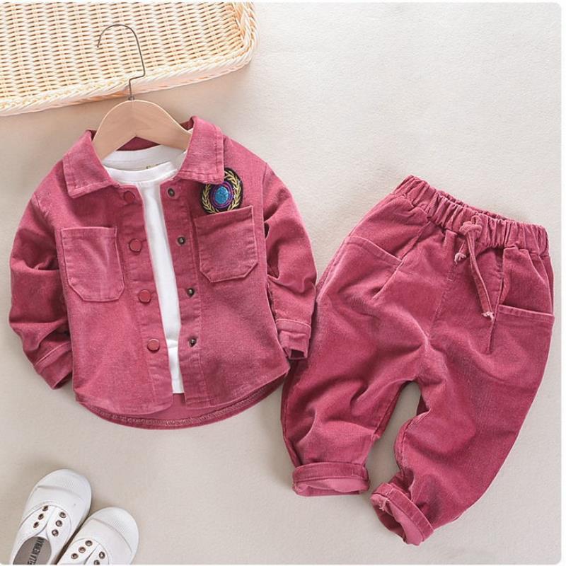 Children's Set Spring Autumn Boys Girls Korean Edition Corduroy Solid Color Polo Shirt+Pants Sports Set 0-4Y