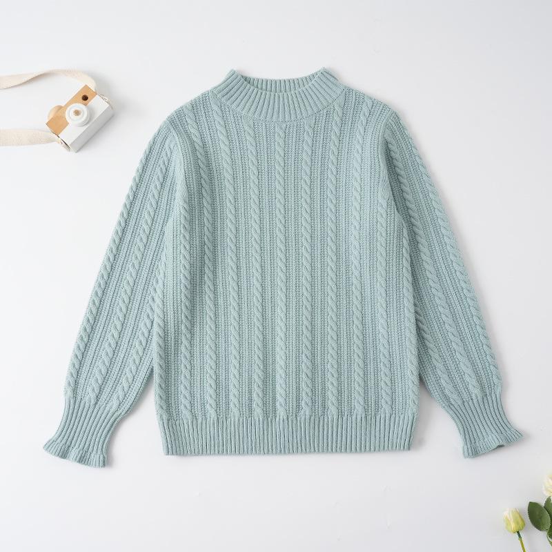 Dětský svetr pletený z jádrové příze v korejském stylu s vysokým límcem - podzimní/zimní pulovr pro střední a velké děti