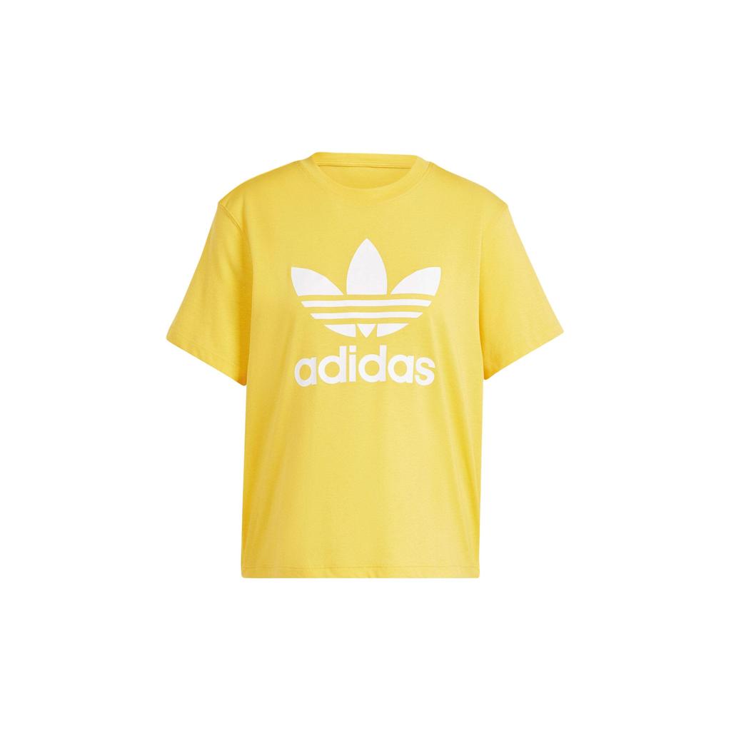 Adidas Originals Letter Logo Printed Round Neck Short Sleeve Drop Shoulder T-Shirt Women T-Shirt Yellow IN8438