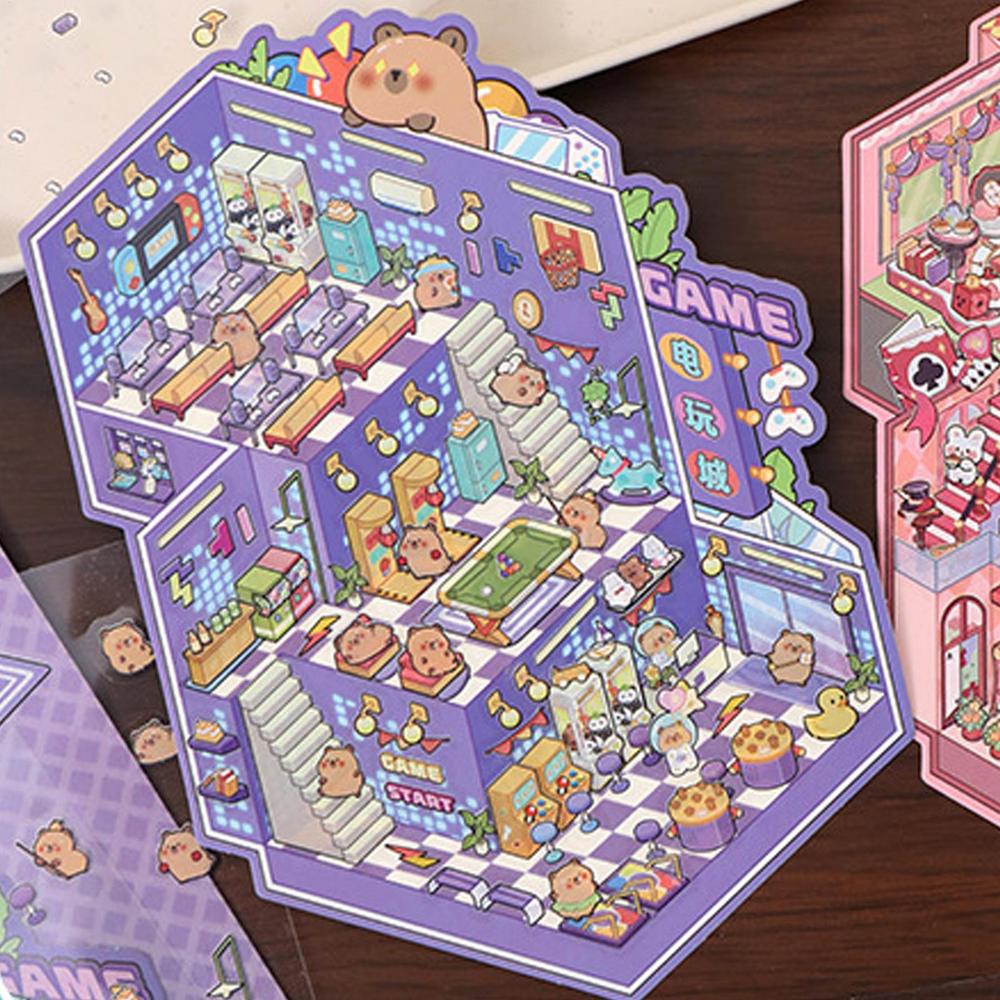 Animal Paradise 3D DIY Stickers Landscape Cabin Scene Sticker Hand Account Gift for Kid Christmas Festival