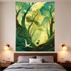Girl Running Enchanted Forest Birds Green Fairytale Illustration Art