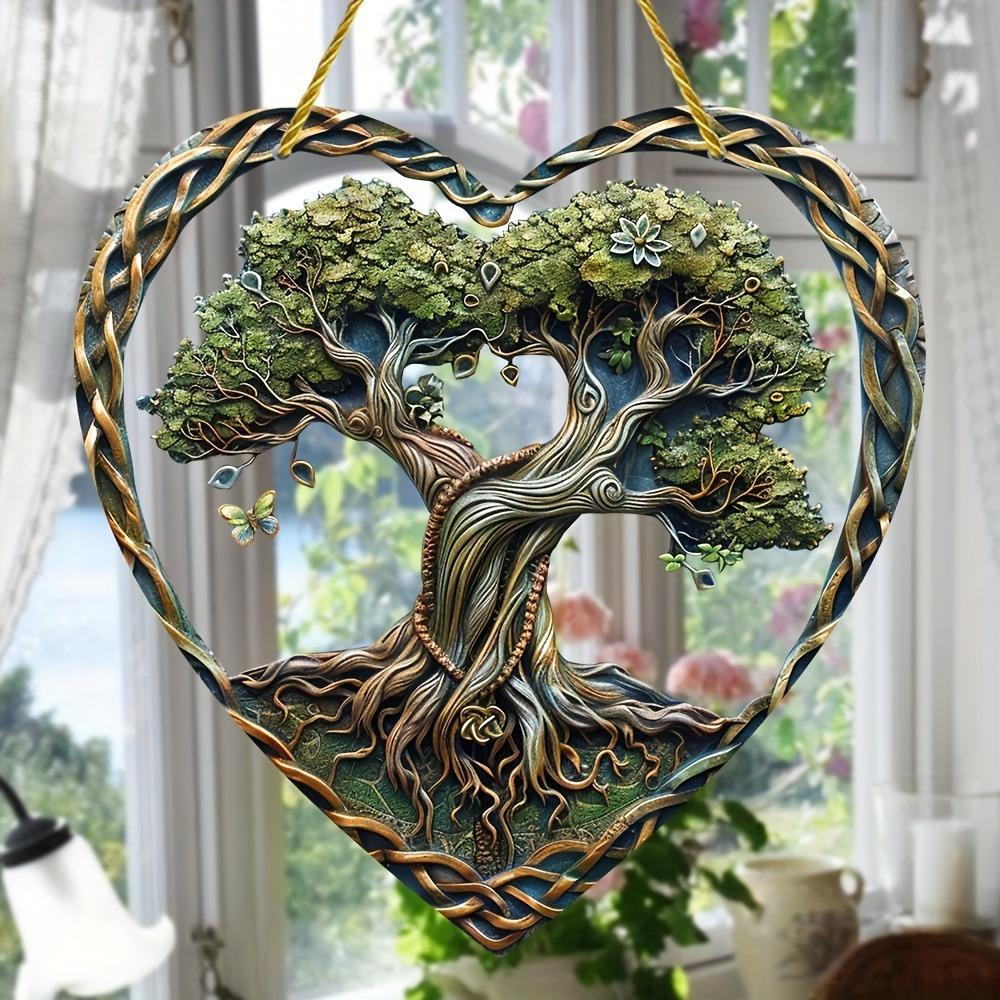 Łapacz Słońca Drzewo Życia. Prezent na Dzień Matki w kształcie serca i środek wieńca na werandę i do dekoracji domu.