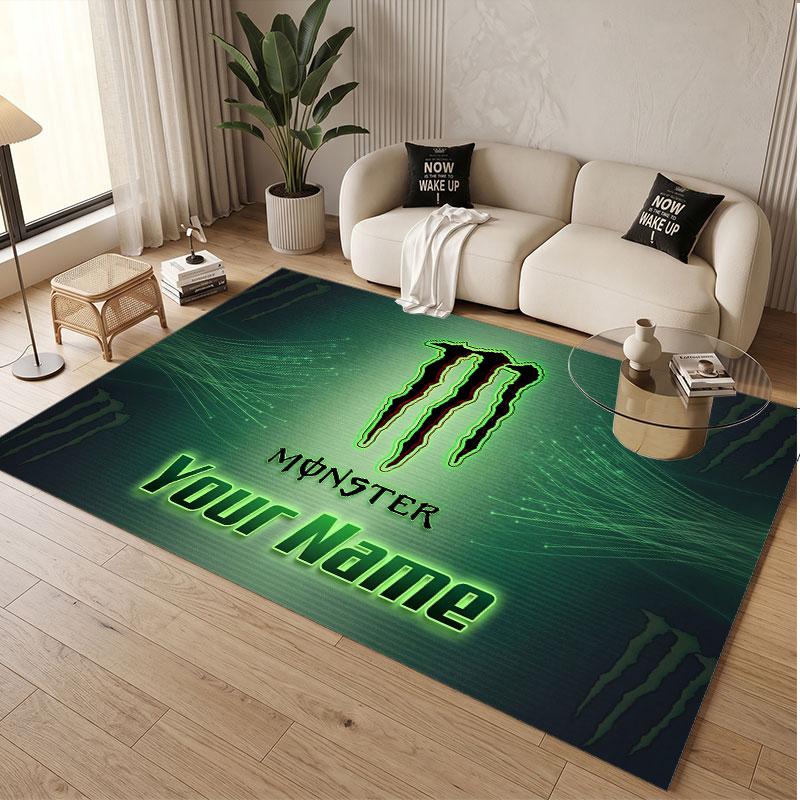 Custom Rug Monster Energy Pattern Print Name Text Soft Non‑Slip Floor Carpet for Home Indoor Decoration