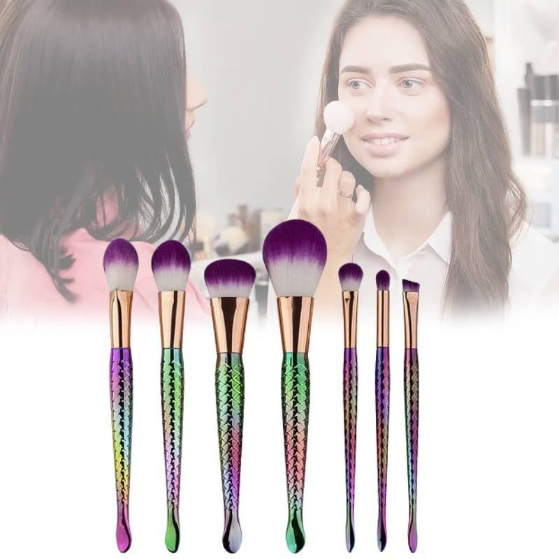 Gujhui Mermaid Makeup Brush Set 5 Pieces Nylon Brushes Long Handle Purple Hair Exquisite Design