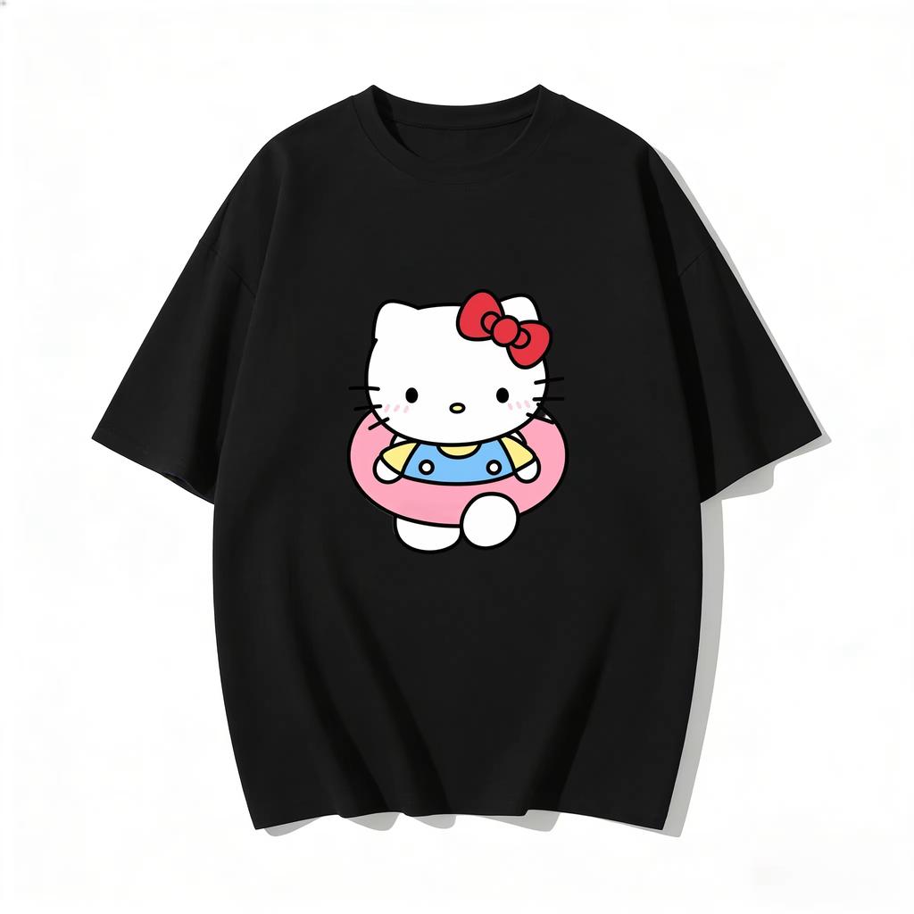 2026 Summer Hello Kitty Cartoon Printed Short Sleeve Pure Cotton Tshirts Womens Family Matching Outfits Harajuku Y2k Tops Tee