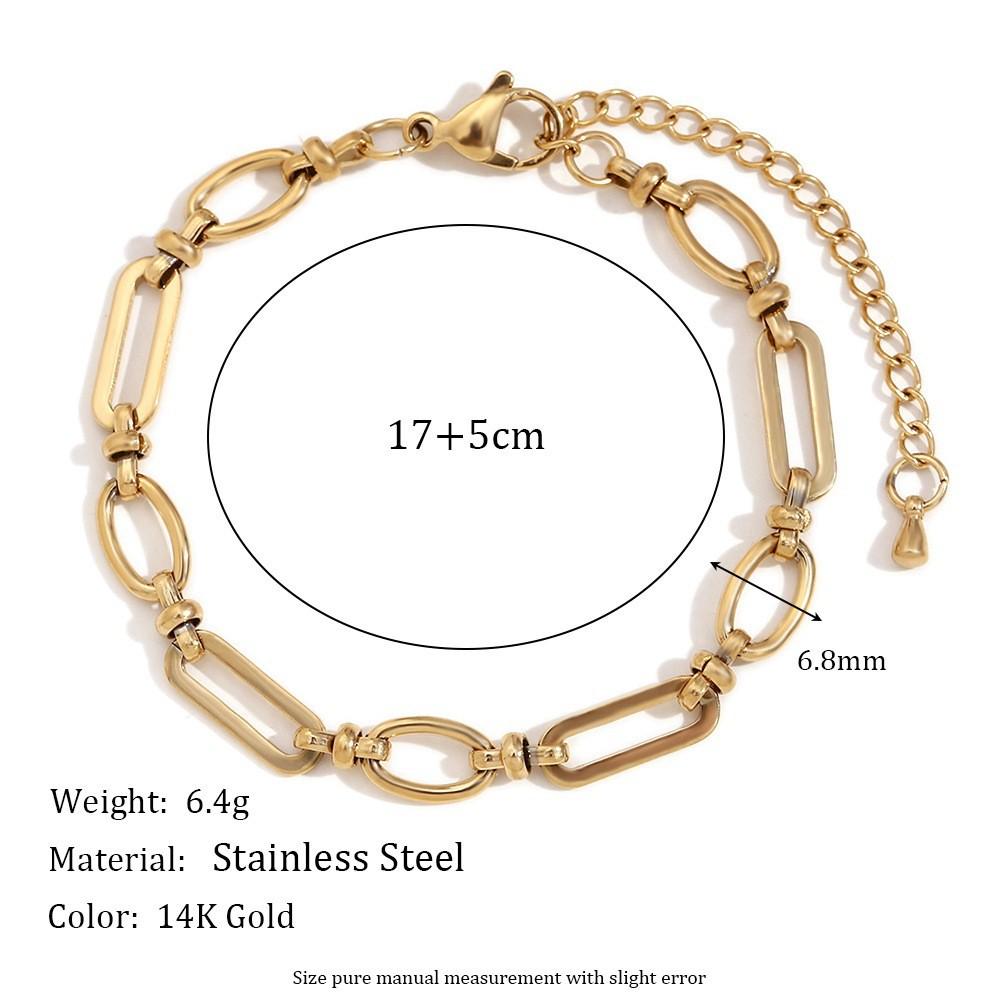 18K Gold-Plated Stainless Steel Paperclip and Rope Chain Bracelet for Women