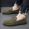 Classic Retro Green Men's Loafers Shoes Flats Handmade Suede Moccasin Casual Shoes Men Slip-on Driving Footwear mocasines hombre