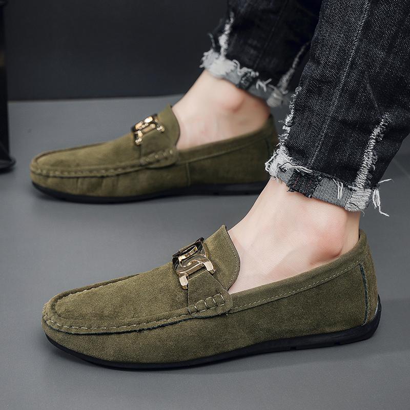 Classic Retro Green Men's Loafers Shoes Flats Handmade Suede Moccasin Casual Shoes Men Slip-on Driving Footwear mocasines hombre