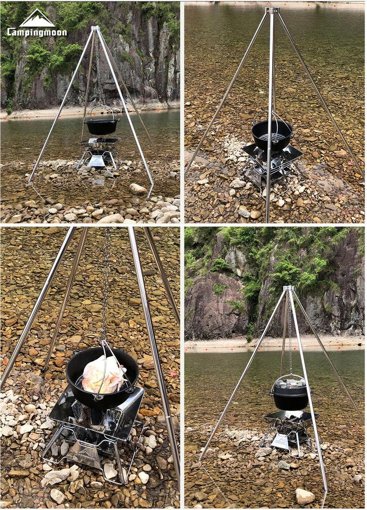 CAMPING MOON MT-130 Stainless Steel Fireplace Stand with Tripod, 90kg Weight Capacity
