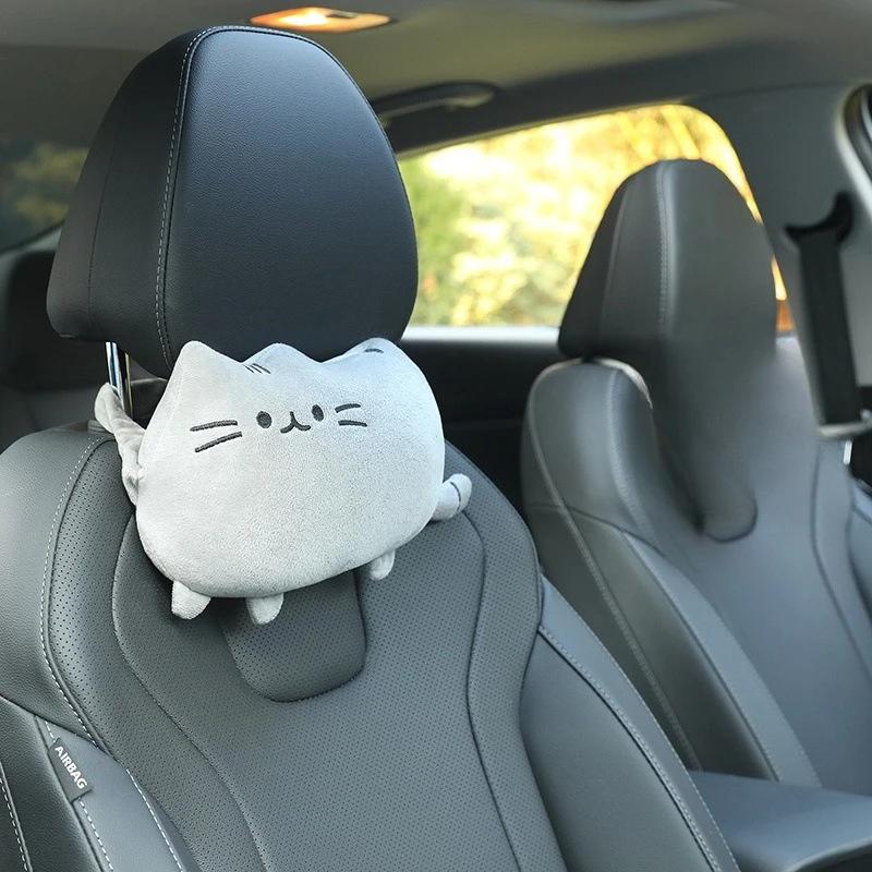 Creative Cartoon Cute Cat Auto Car Seat Head Neck Rest Cushion Headrest Pillow Plush Pad Car Safety Pillow Car Accessories