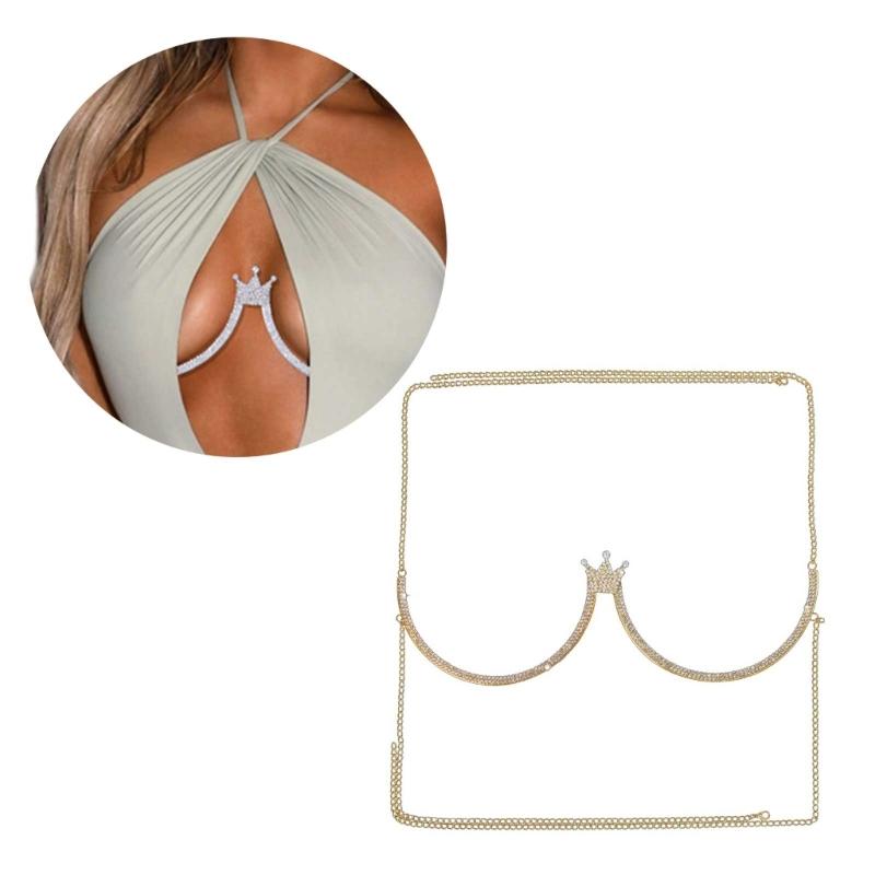 Sutien cu strasuri pentru piept Coroana Suport pentru piept Lanț pentru sutien Sexy Bikini Sutien Lanț pentru corp Bijuterii Material din aliaj pentru femei