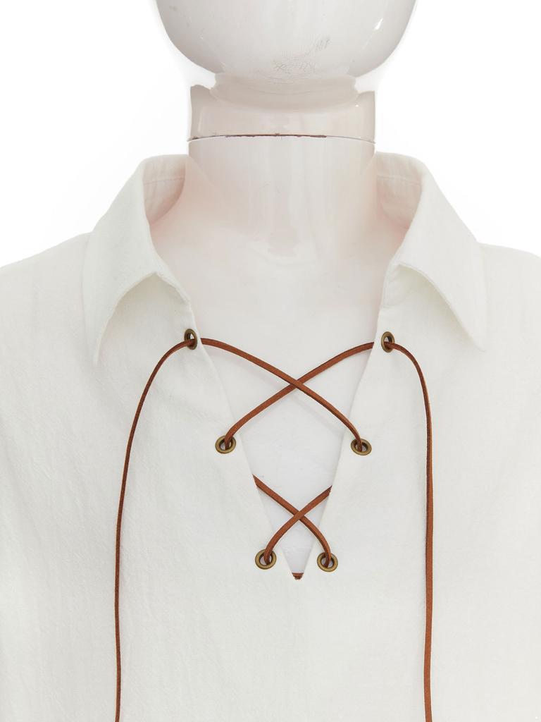 Boys Medieval Pirate Shirt Viking Renaissance Lace Up Top Mercenary Halloween Role Play Costume Attire