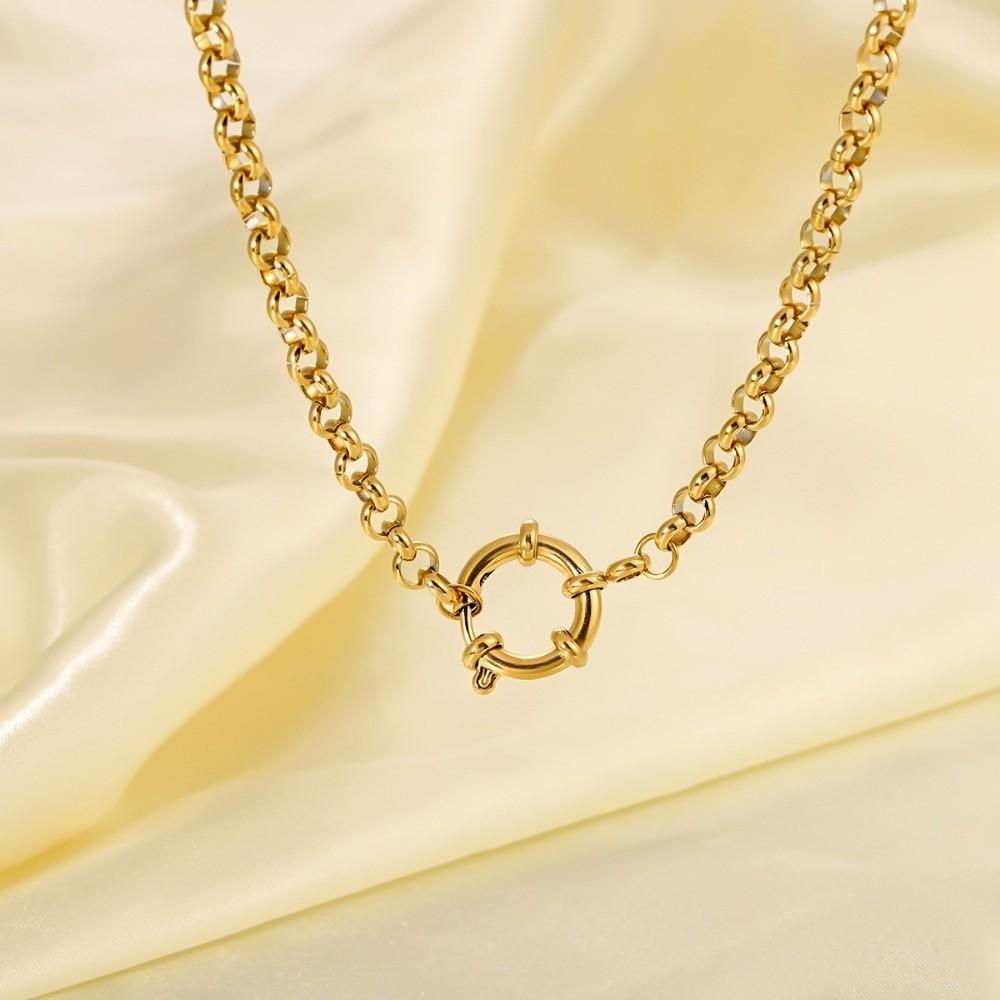 Simple Minimalist Choker Necklace Stainless Steel Collarbone Chain Circular Pendant Necklace  Gift