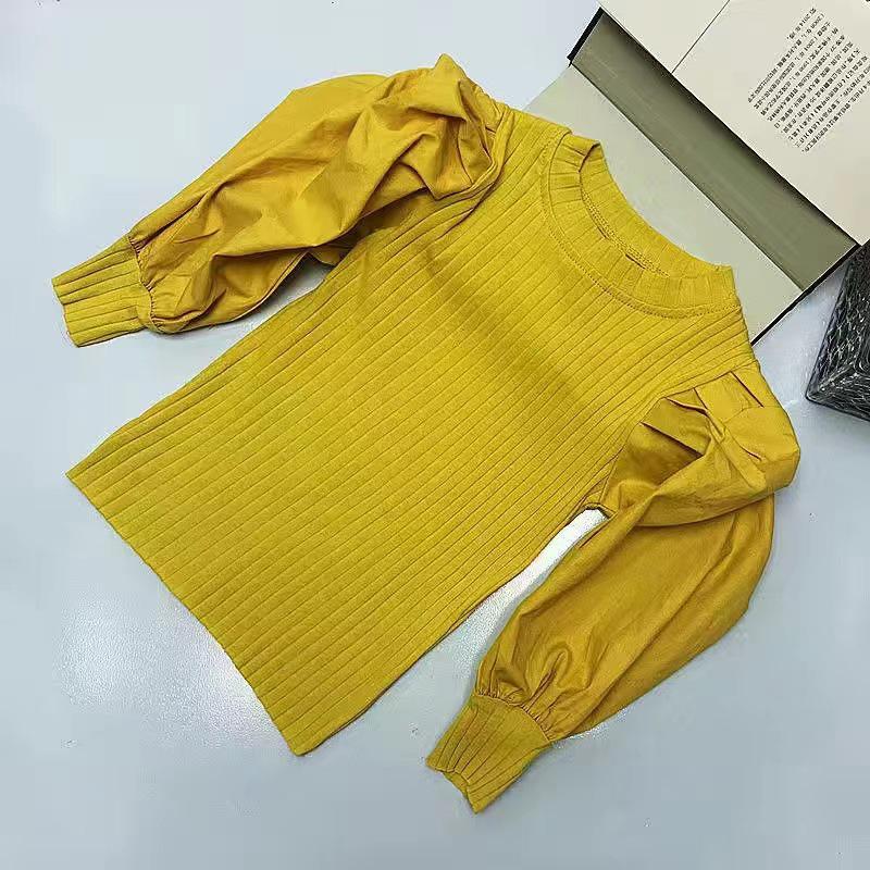 2025 Spring/Autumn Stylish Korean Bubble Sleeve Long-Sleeve T-Shirt for Girls